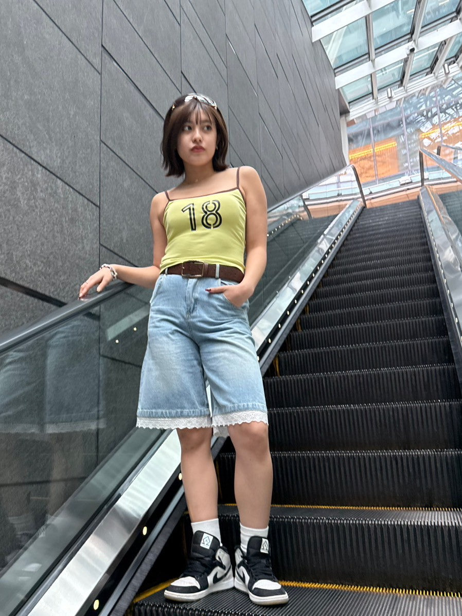 LACE DENIM HALF PANTS