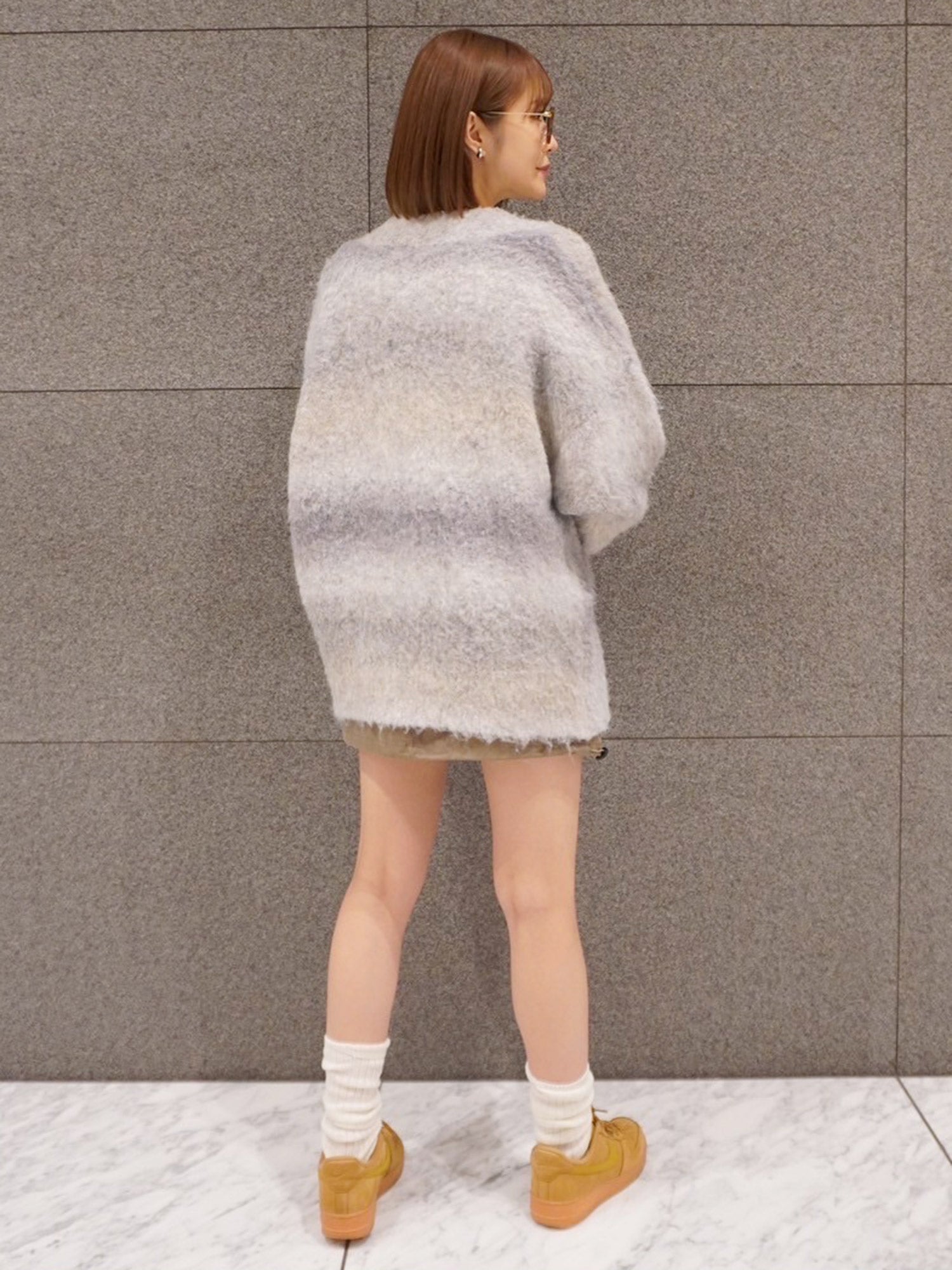 ボーダーシャギーカーディガン