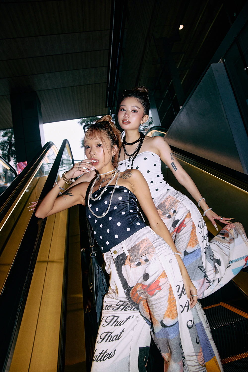 【Hina × Yuna】ドッグアートPtワイドデニムパンツ