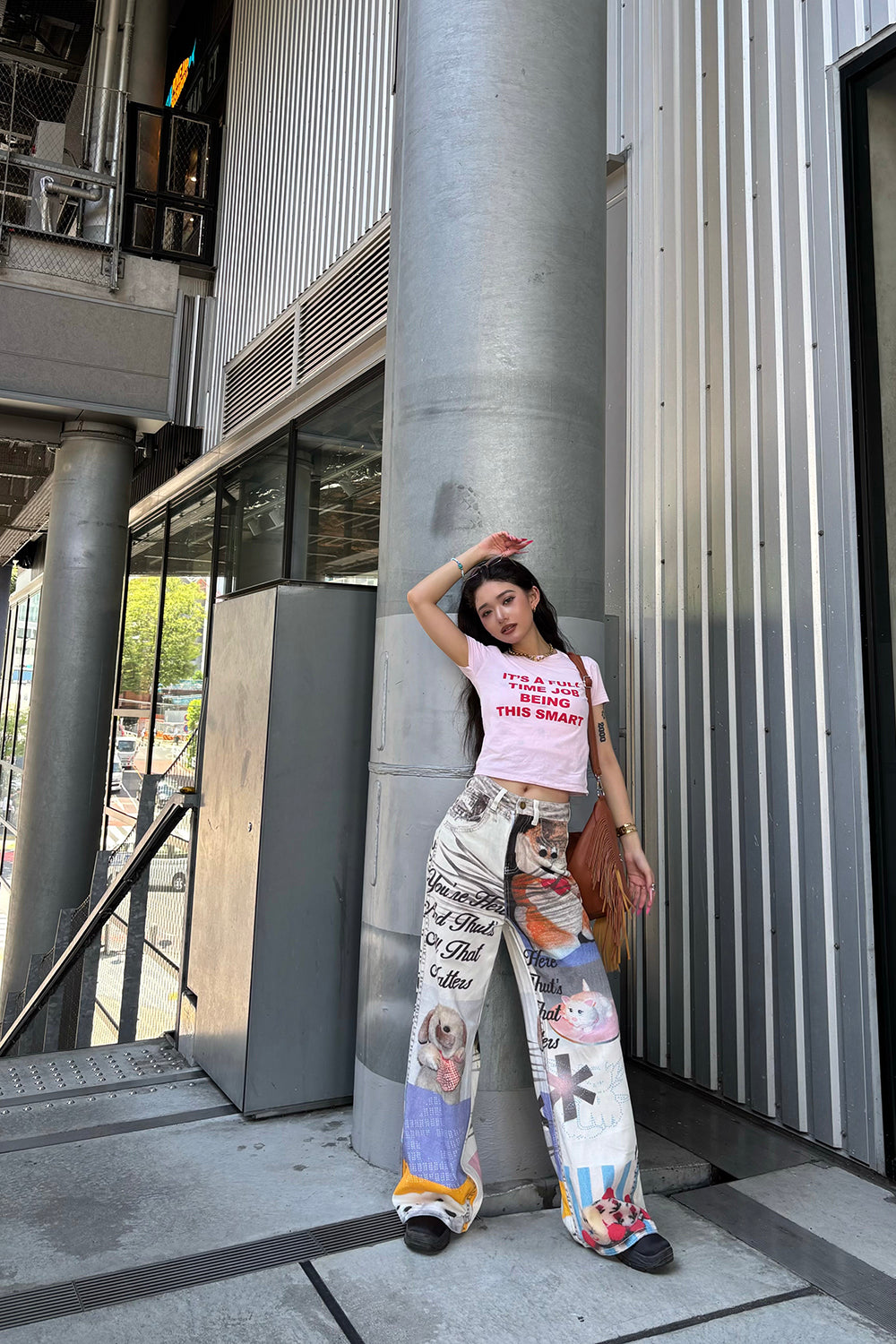 【Hina × Yuna】ドッグアートPtワイドデニムパンツ