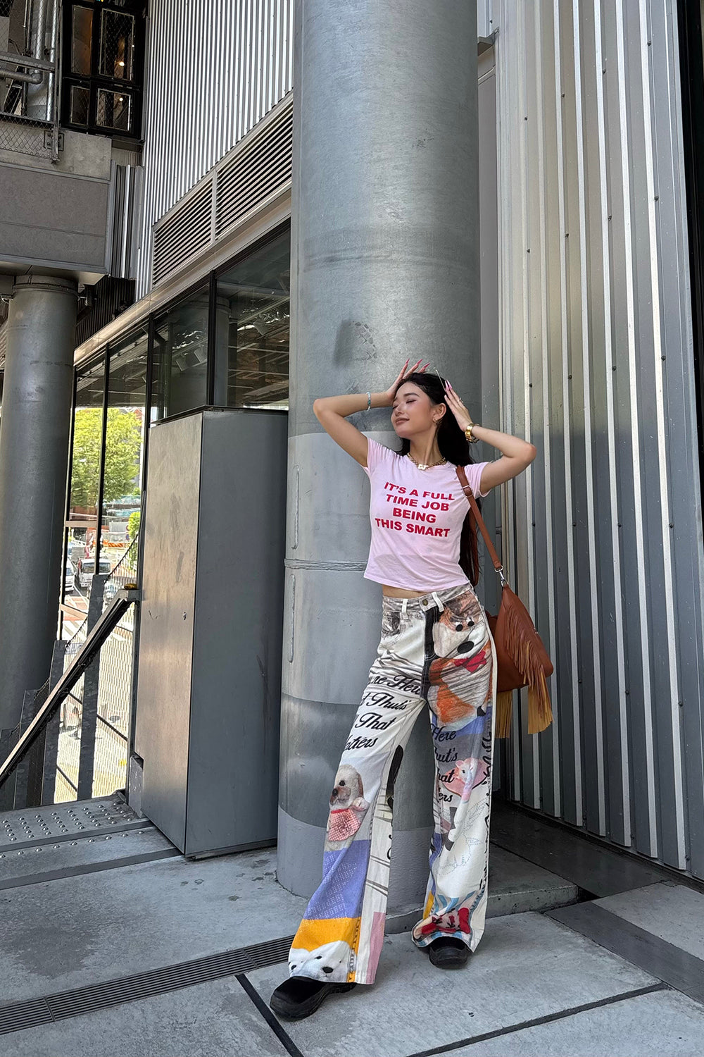 【Hina × Yuna】ドッグアートPtワイドデニムパンツ