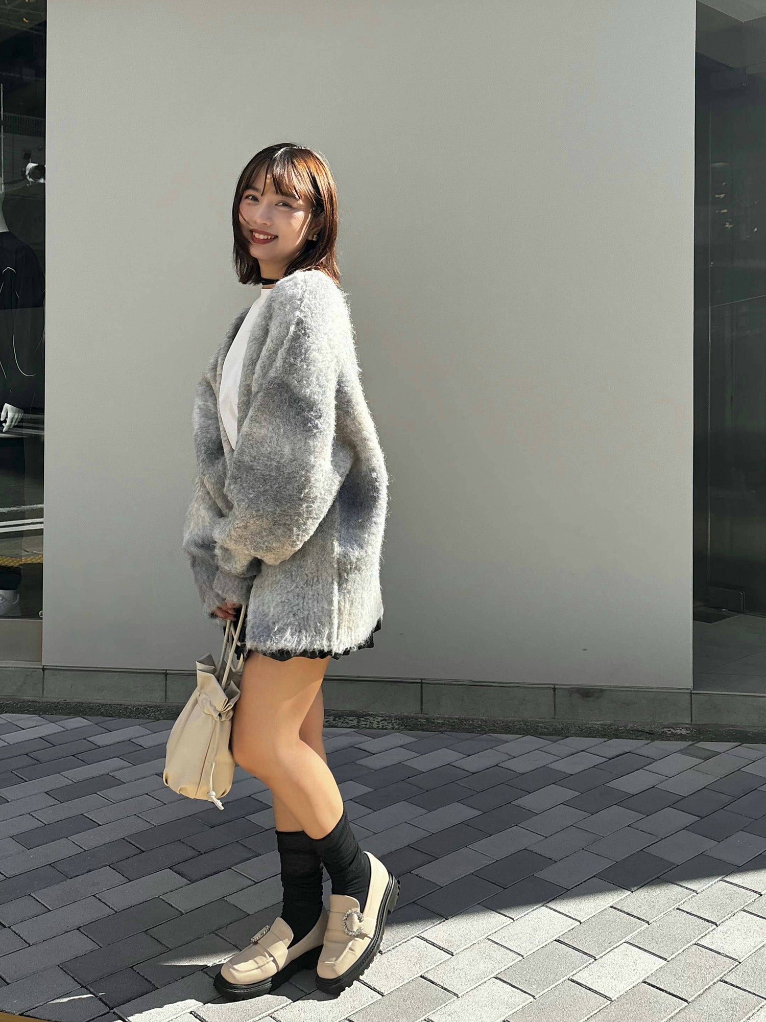 ボーダーシャギーカーディガン