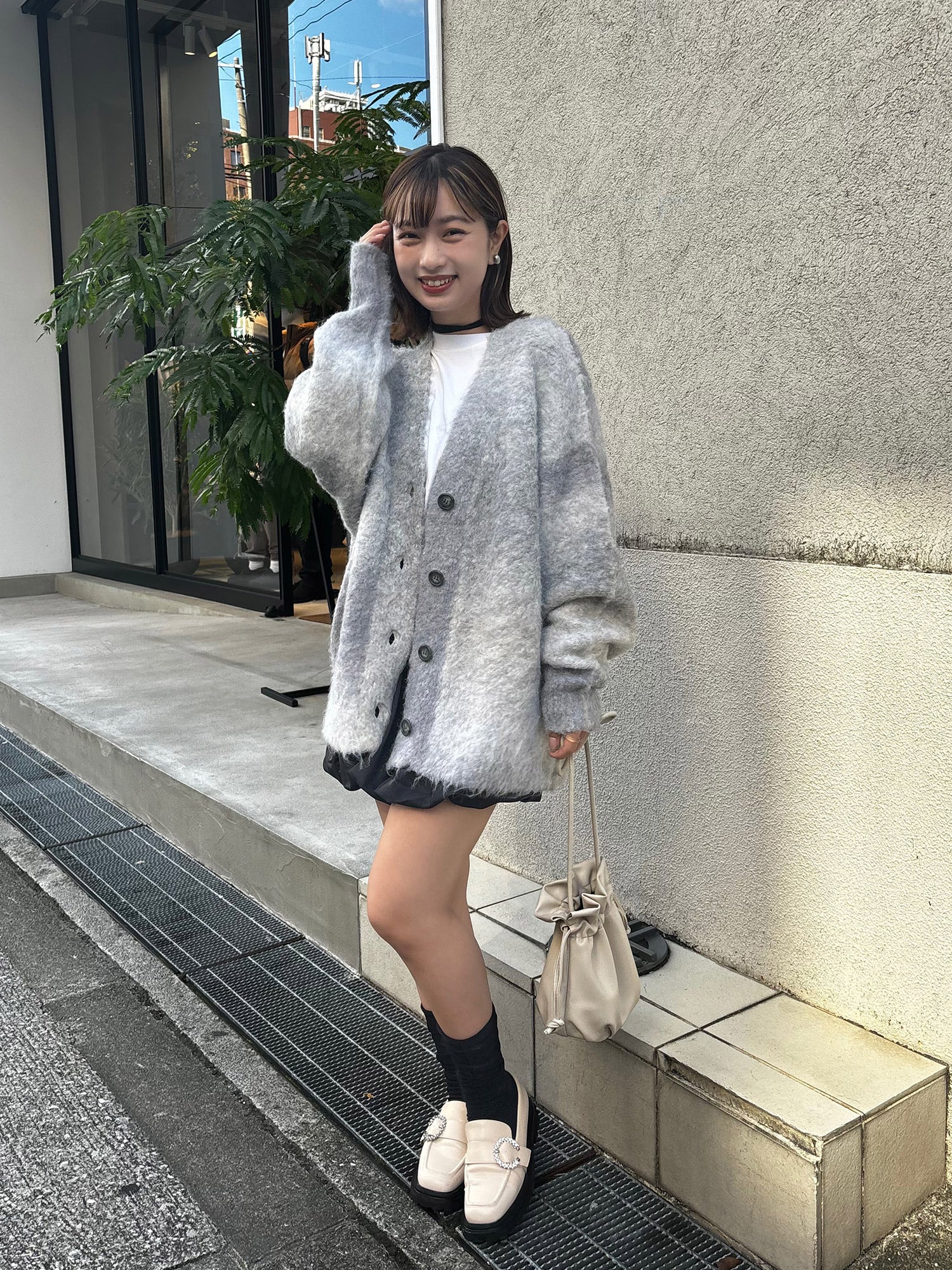 ボーダーシャギーカーディガン