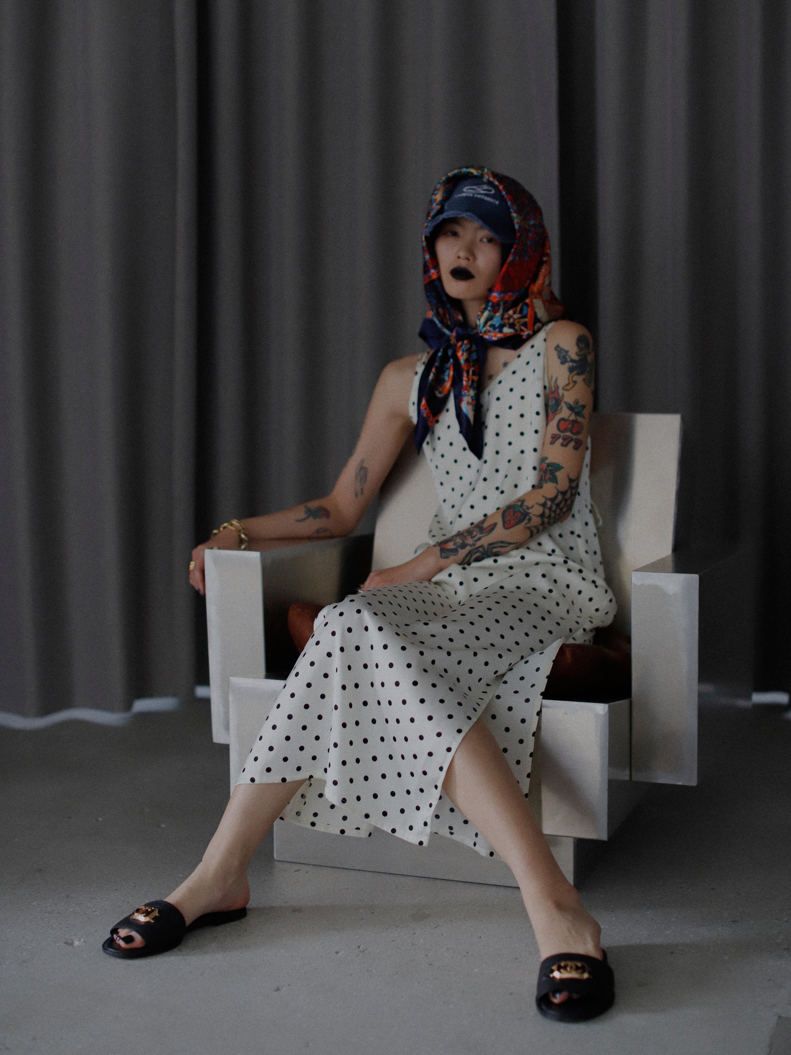 ドットサテンキャミロングワンピース