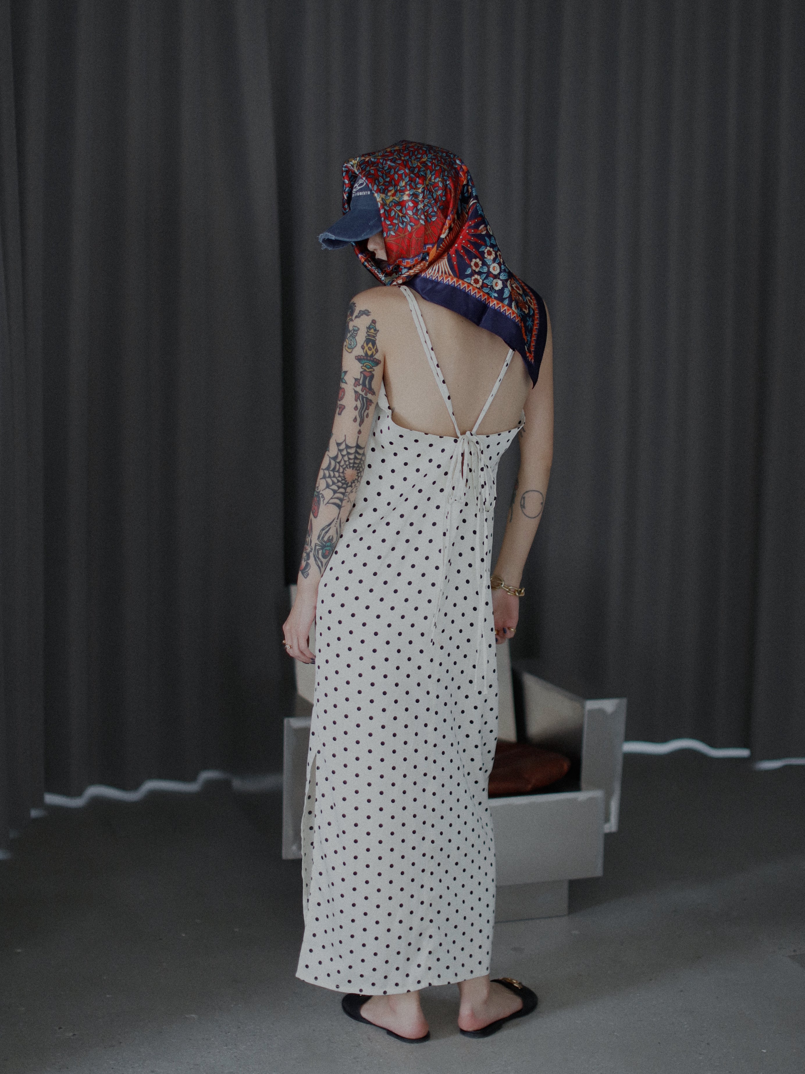 ドットサテンキャミロングワンピース