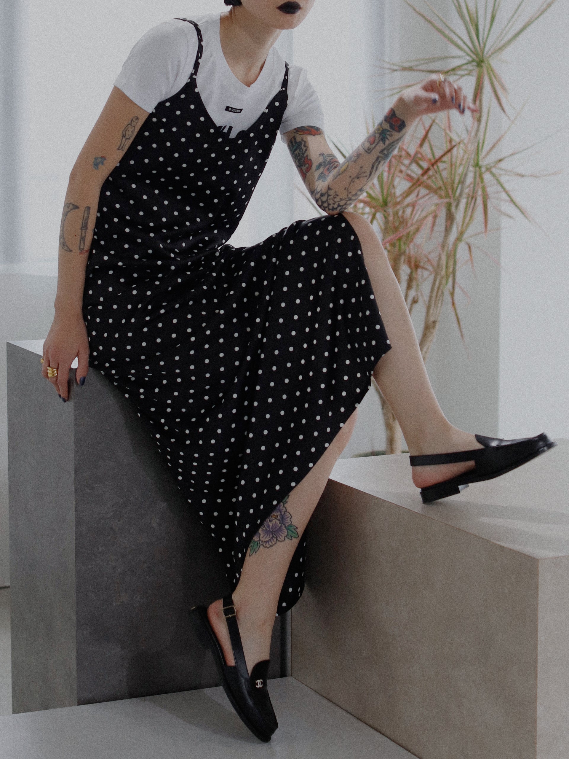 ドットサテンキャミロングワンピース