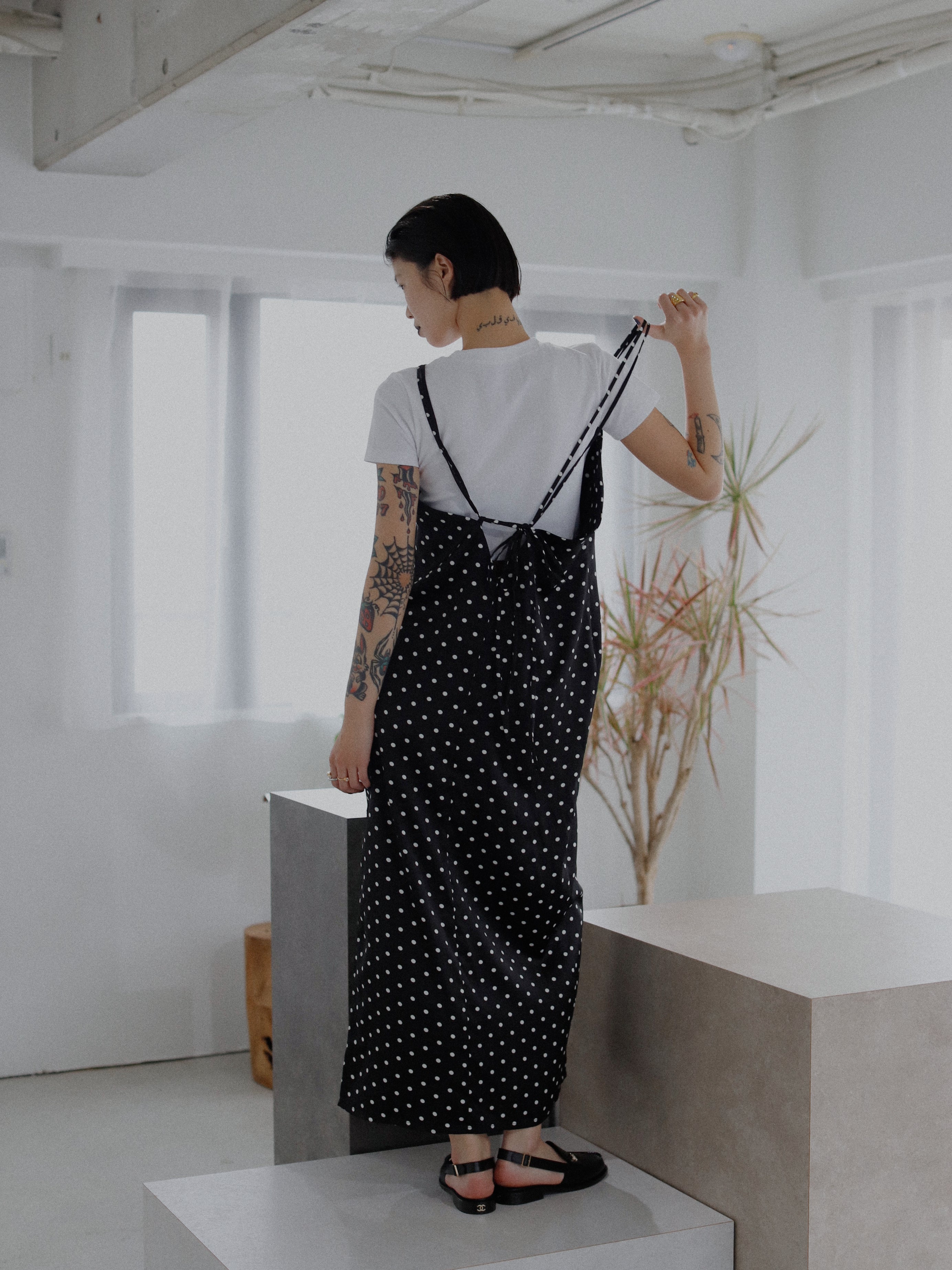 ドットサテンキャミロングワンピース