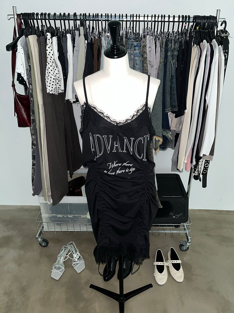 【先行予約商品】レース付きシャーリングワンピース