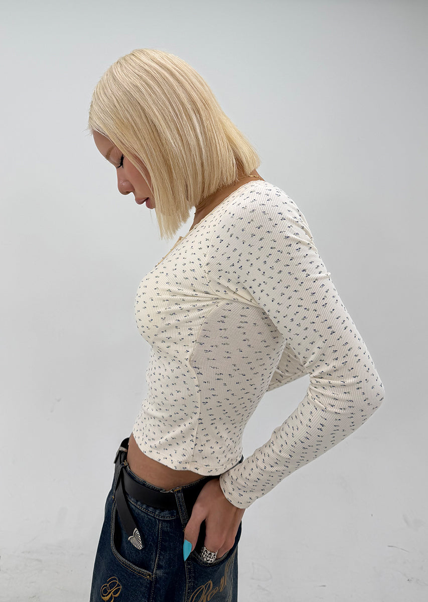 FLOWER PATTERN HENRY NECK PO