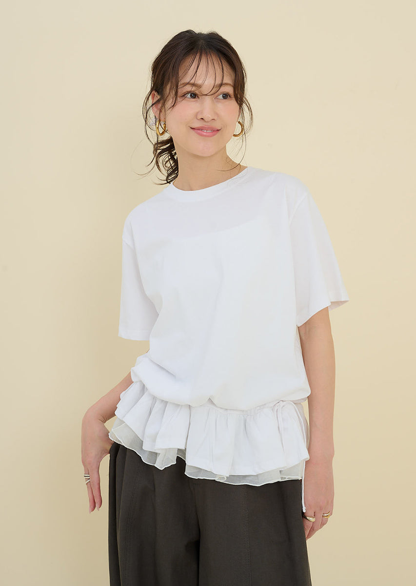 裾フリルリボンTシャツ