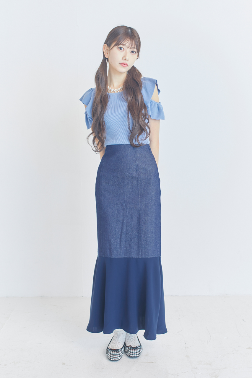 レースアップデニム&シフォンマーメイドスカート