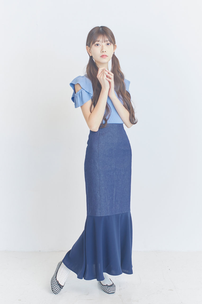 レースアップデニム&シフォンマーメイドスカート