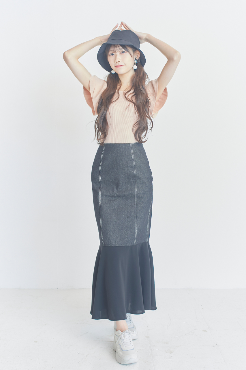 レースアップデニム&シフォンマーメイドスカート