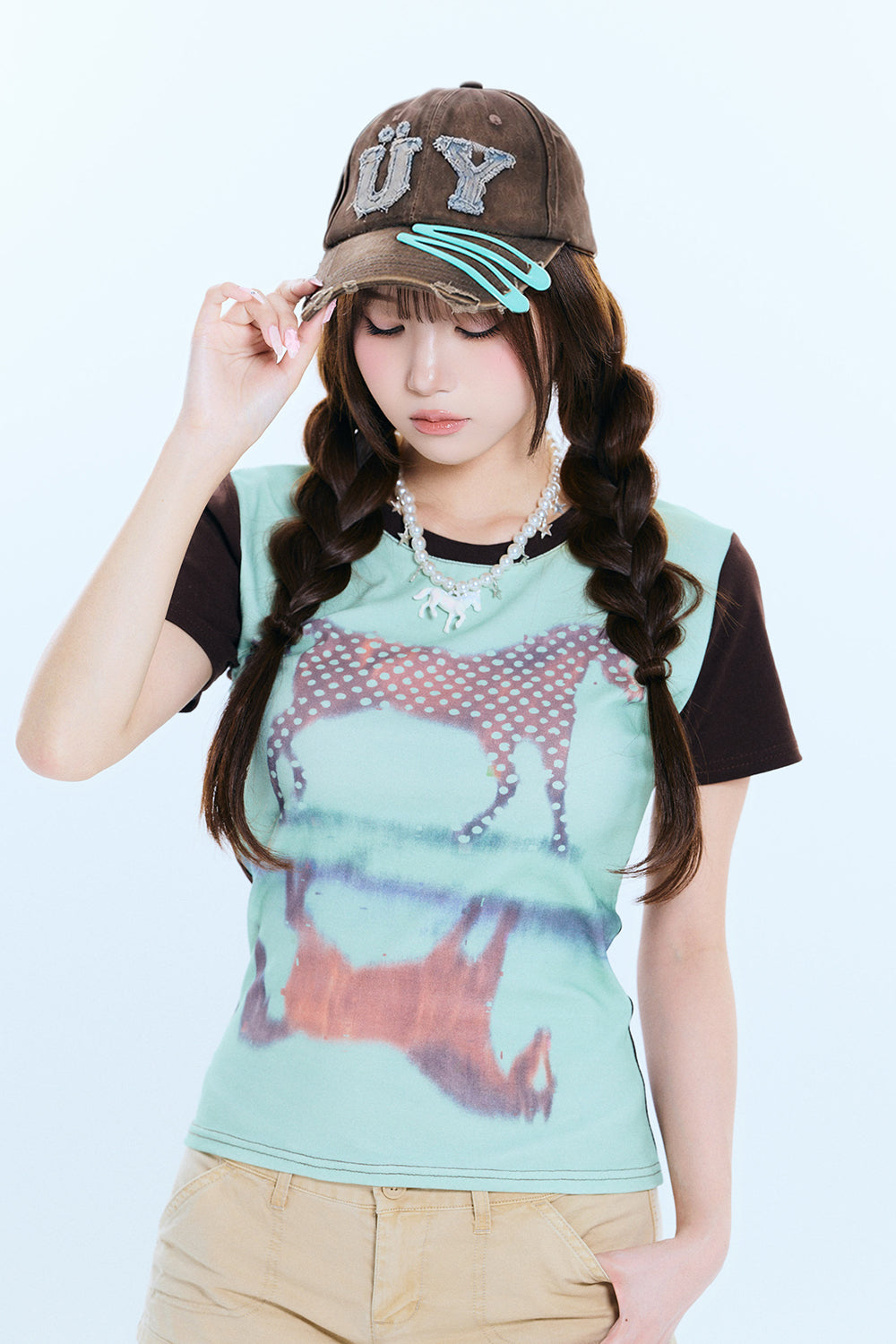 Pin set Patchwork cap＋pouch (BROWN)