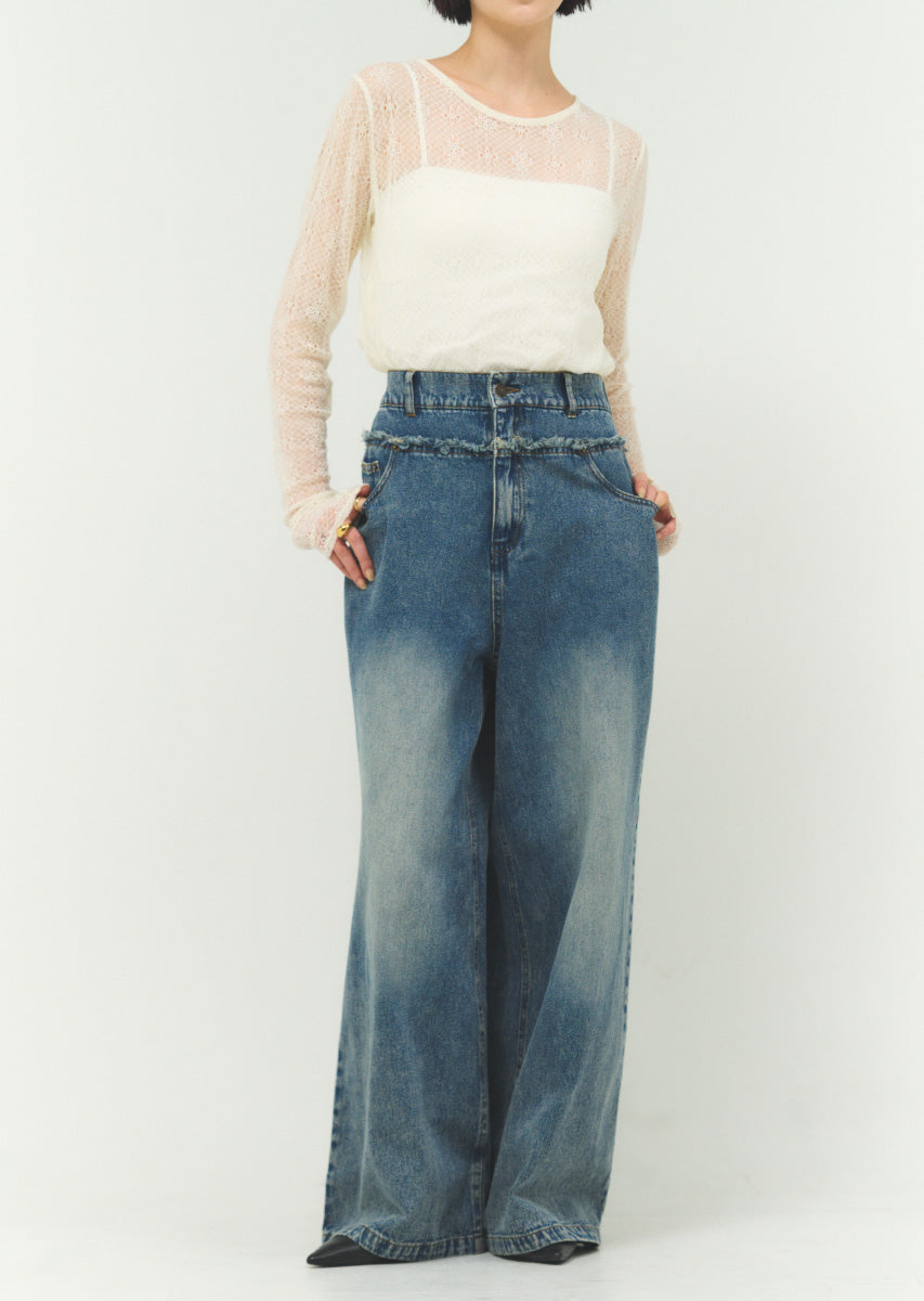 カットオフデニムワイドパンツ