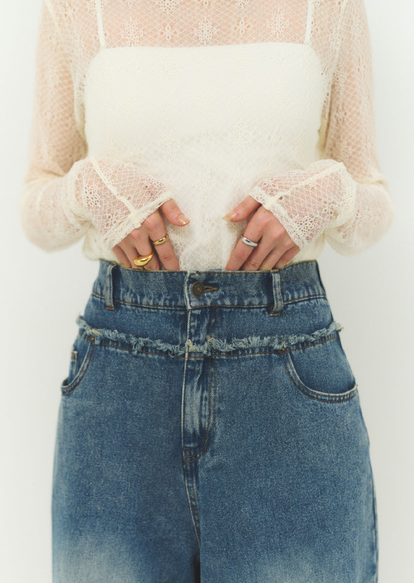 カットオフデニムワイドパンツ