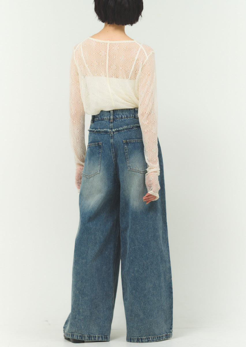 カットオフデニムワイドパンツ