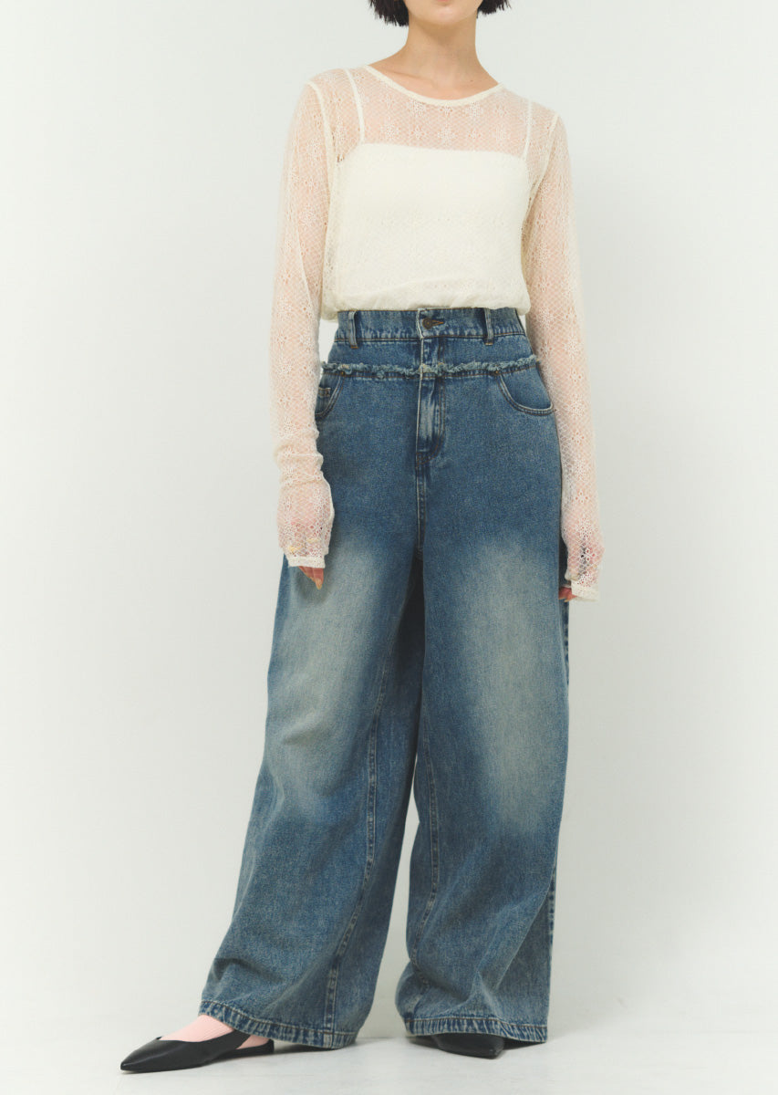 カットオフデニムワイドパンツ