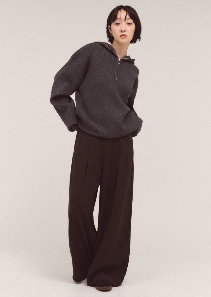 ハーフジップフードニット