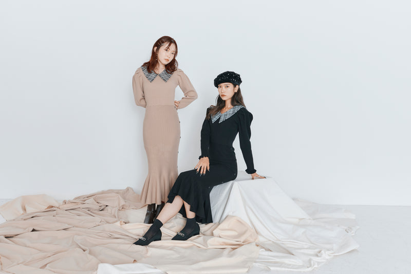 mayu&yu-ki produce「Check collar knit onepiece」