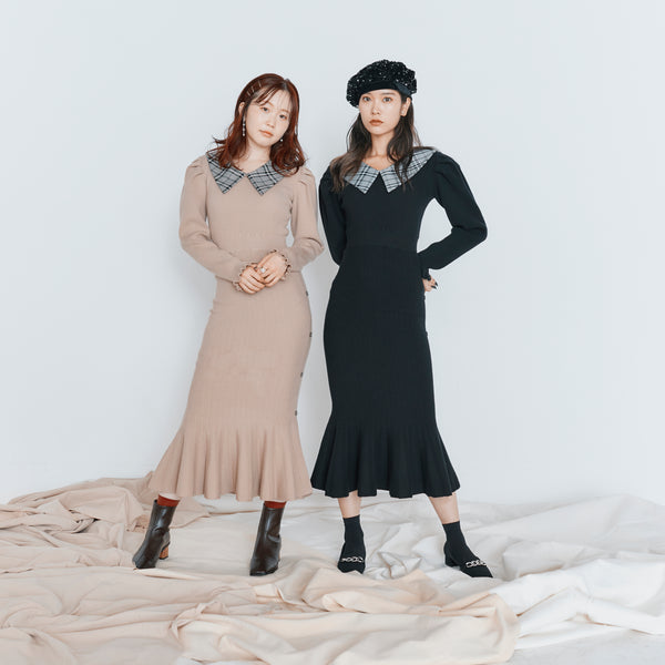 mayu&yu-ki produce「Check collar knit onepiece」 – FRONT ROW by UUUM