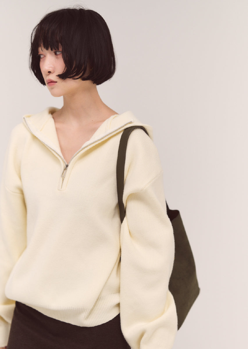 ハーフジップフードニット