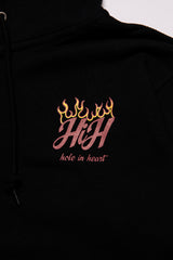 HOLE IN HEART FIRE PATTERN ZIP HOODIE