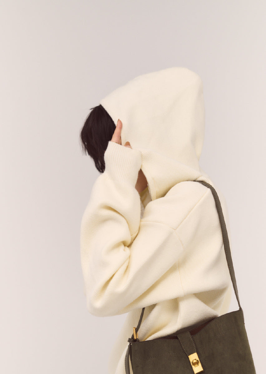 ハーフジップフードニット