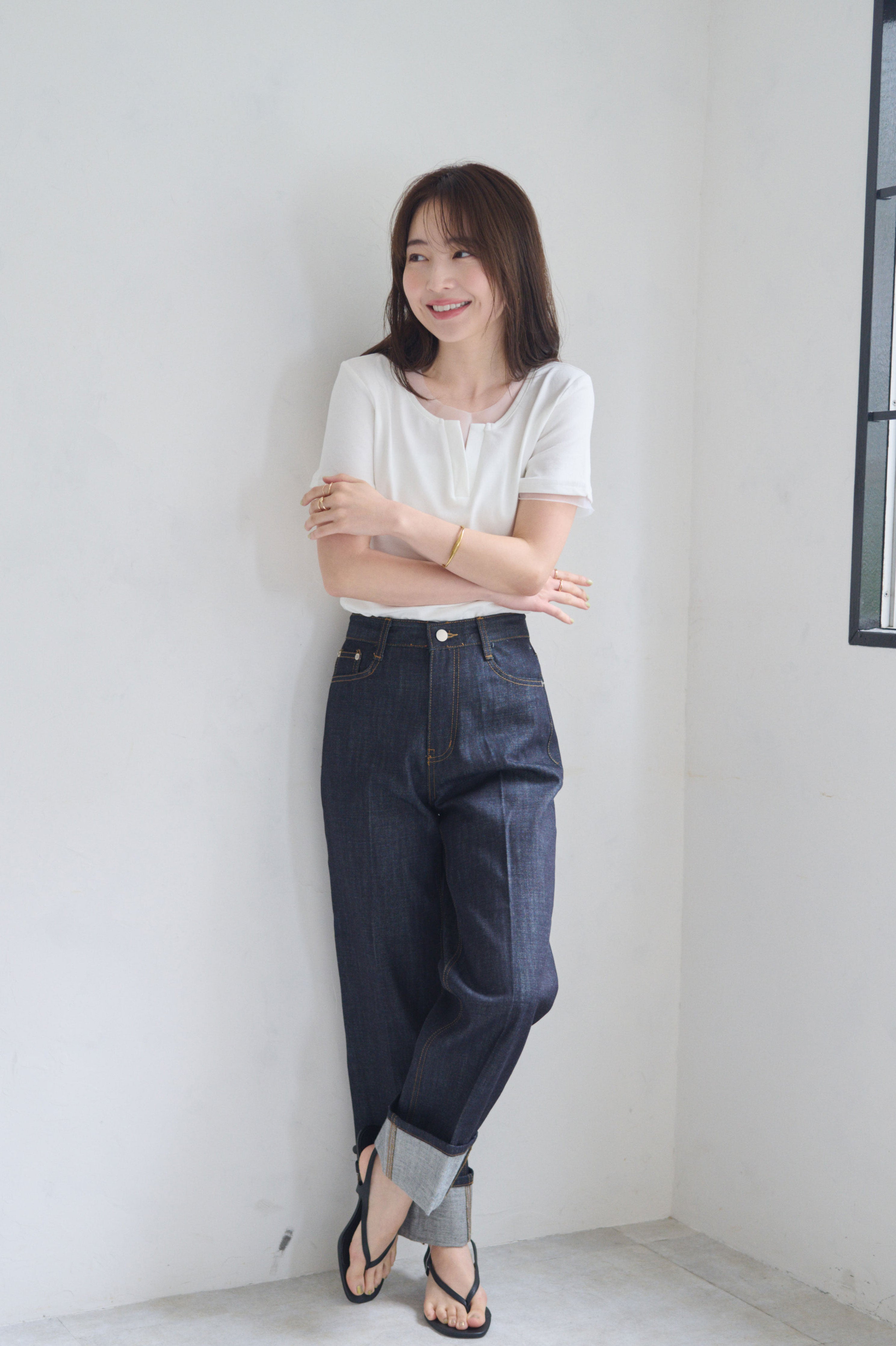 ロールアップストレートデニム