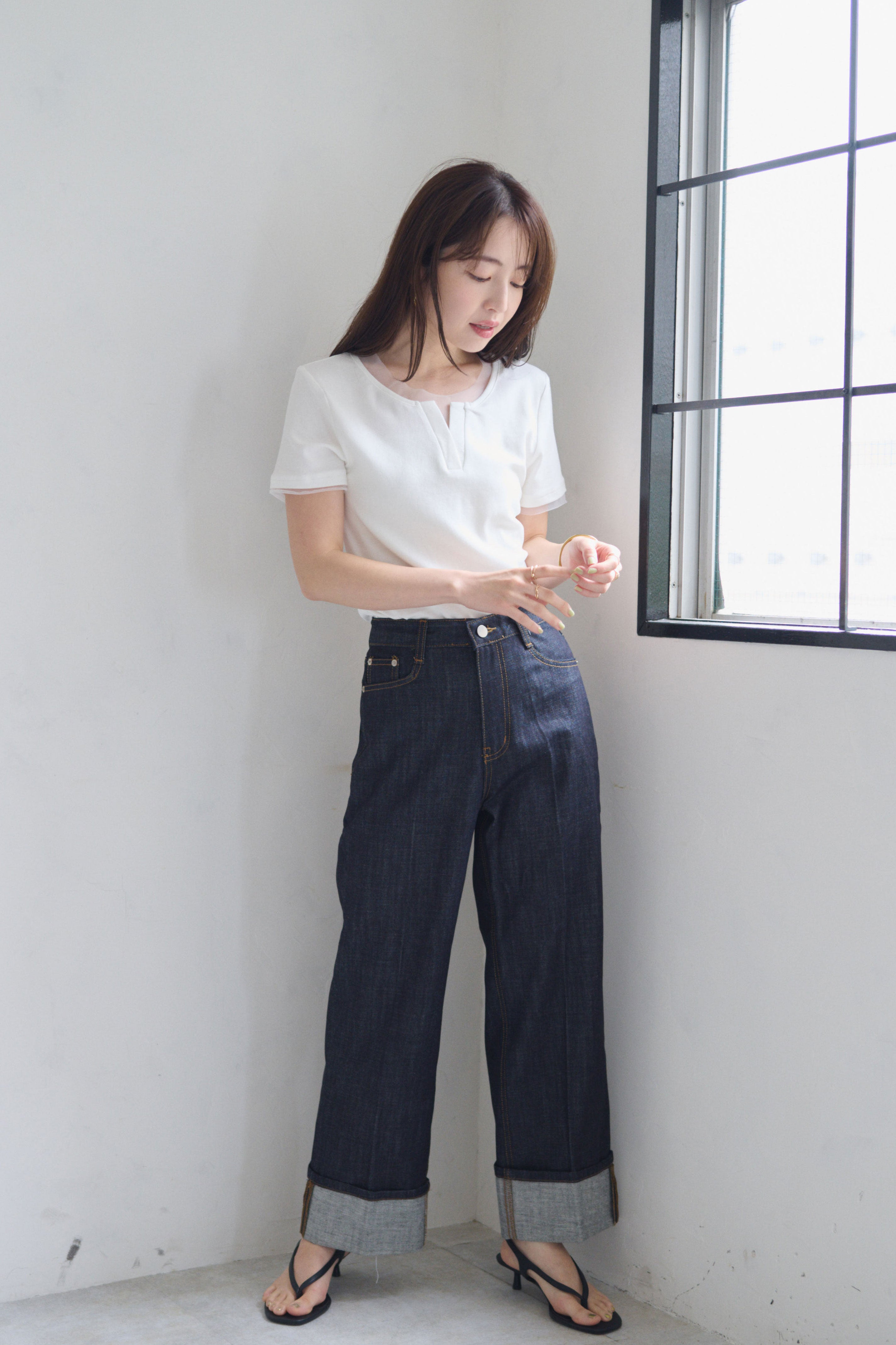 ロールアップストレートデニム