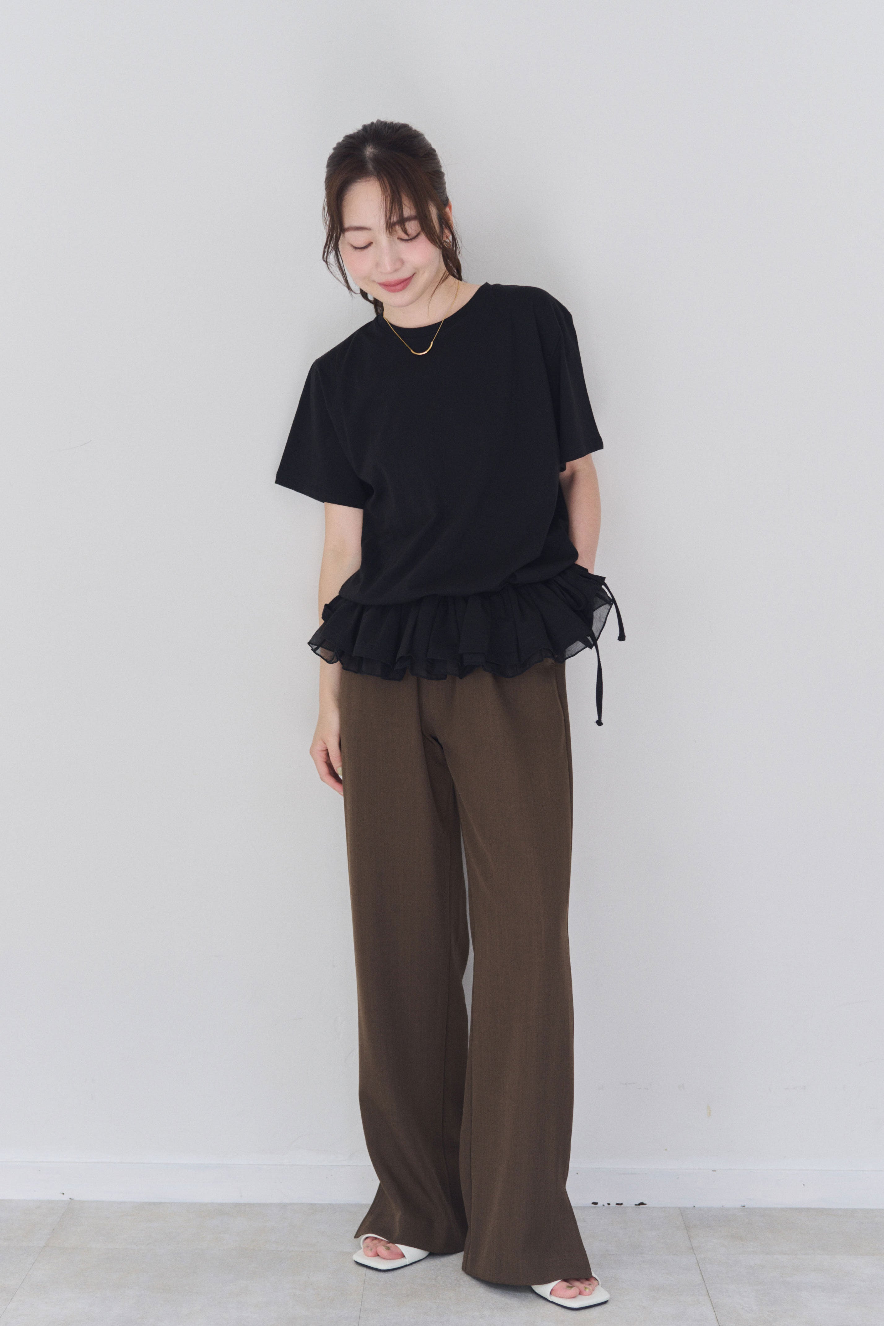 裾フリルリボンTシャツ