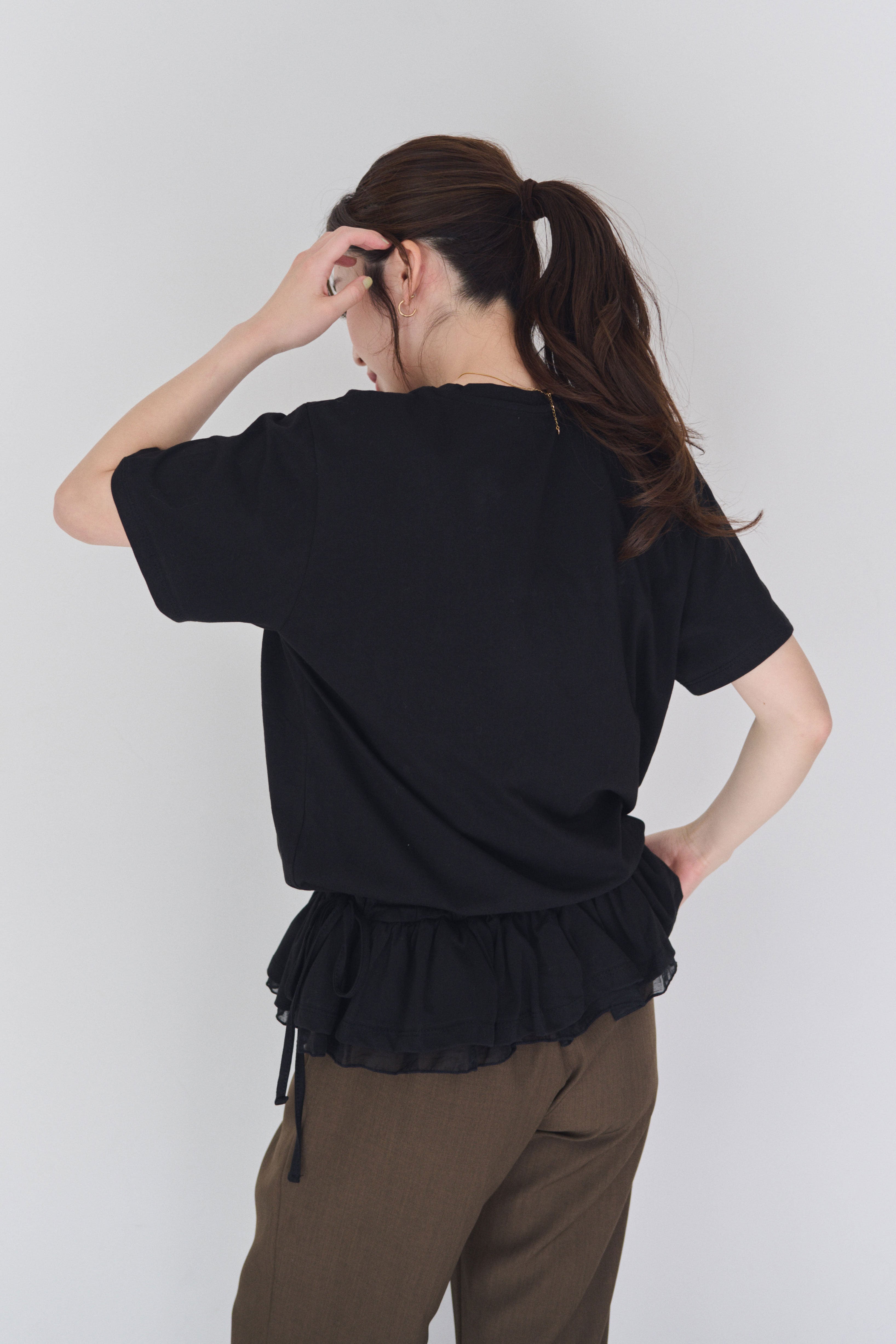 裾フリルリボンTシャツ