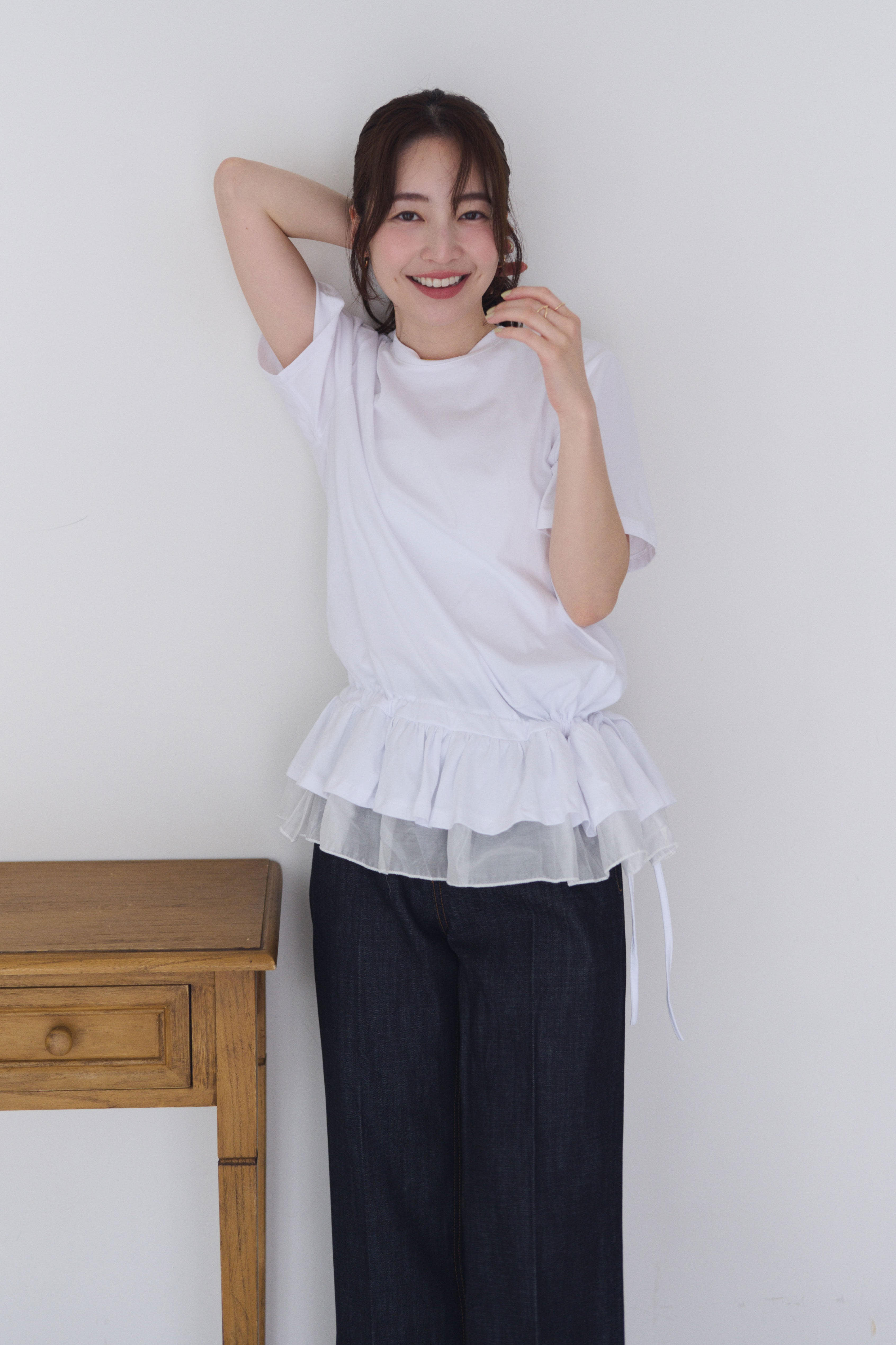 裾フリルリボンTシャツ