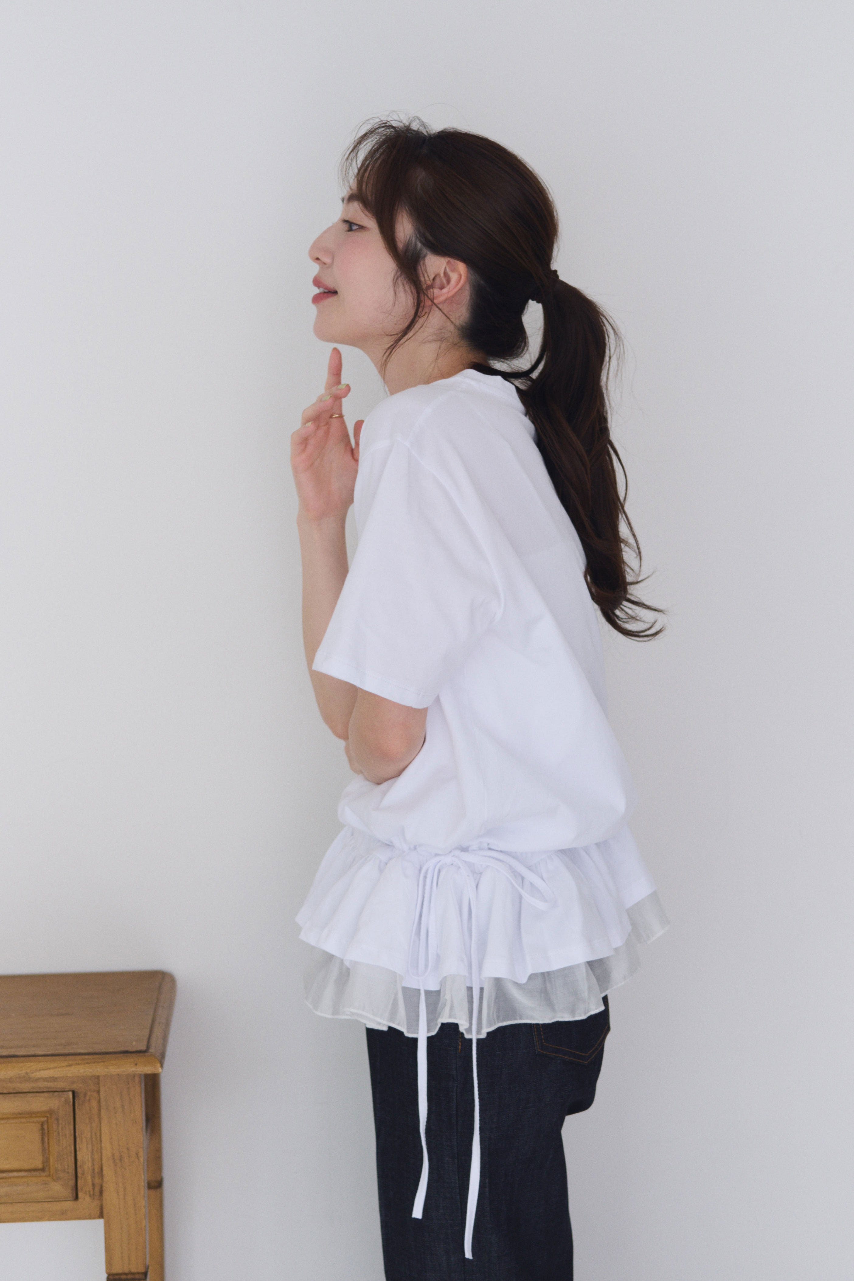 裾フリルリボンTシャツ