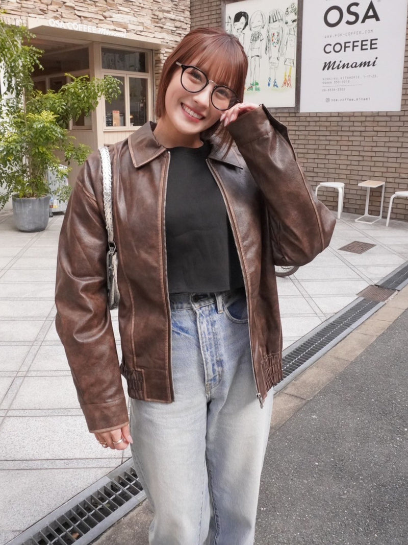 フェイクレザーブルゾン