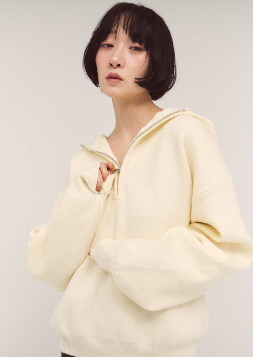 ハーフジップフードニット