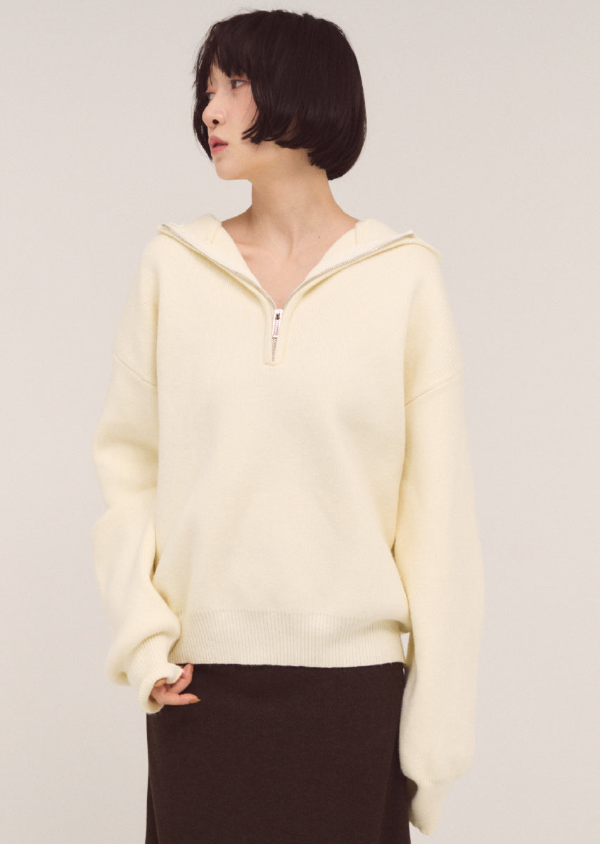 ハーフジップフードニット