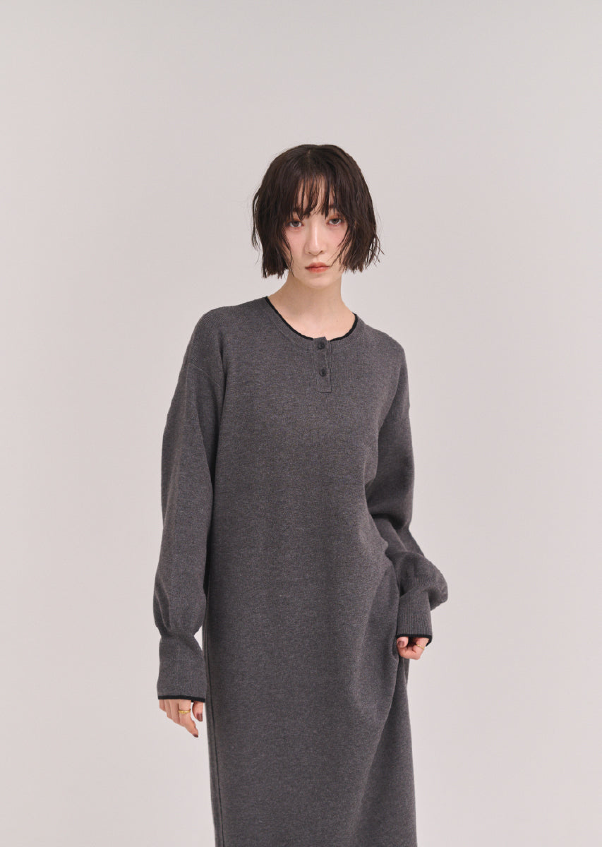 ラインヘンリーネックワンピース