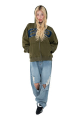 DENIM EMBROIDERED PATCH ZIP HOODIE