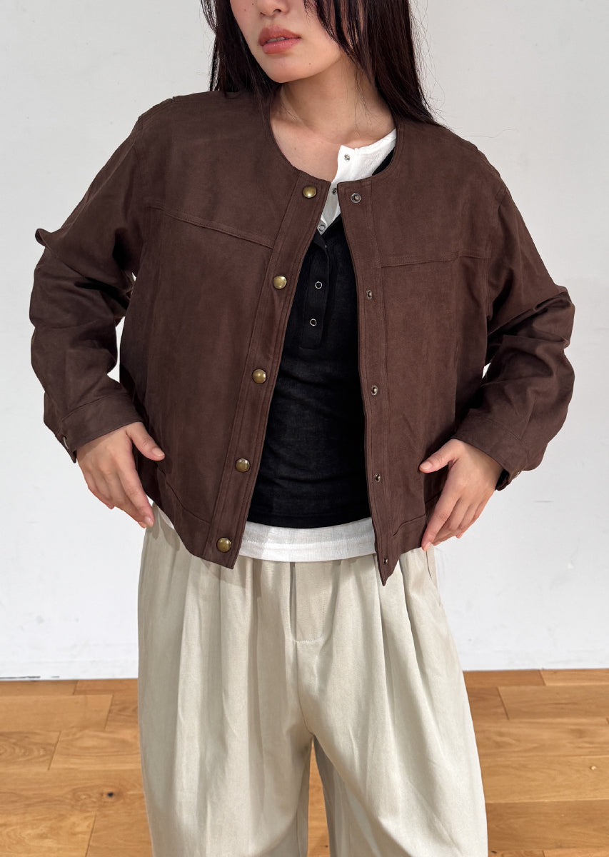 フェイクスウェードノーカラージャケット