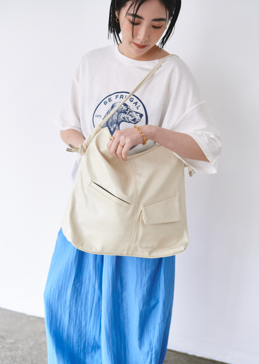 ソフトフェイクレザーアウトポケットBAG