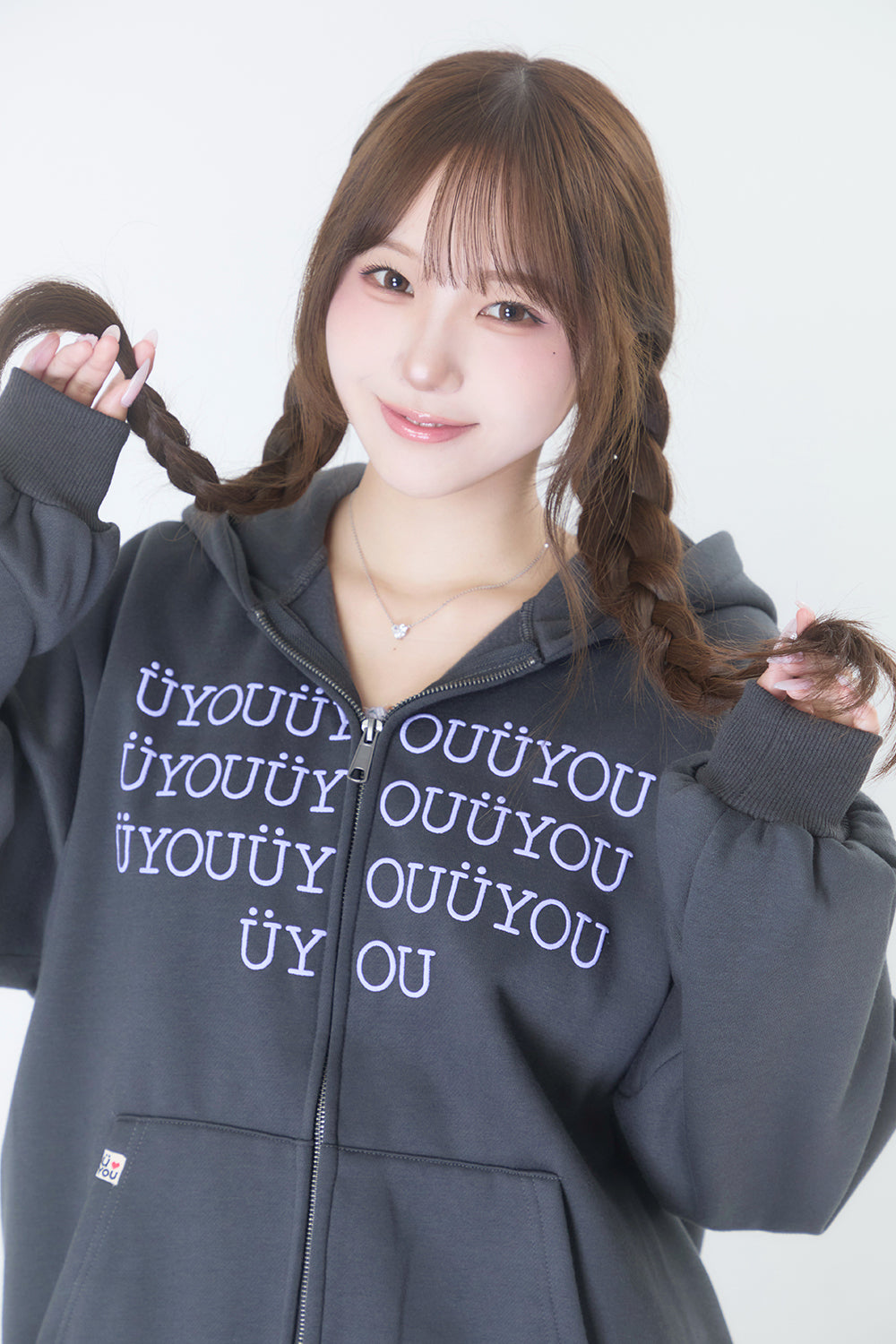 BUBBLE LOGO ZIP HOODIE CHARCOAL GRAY