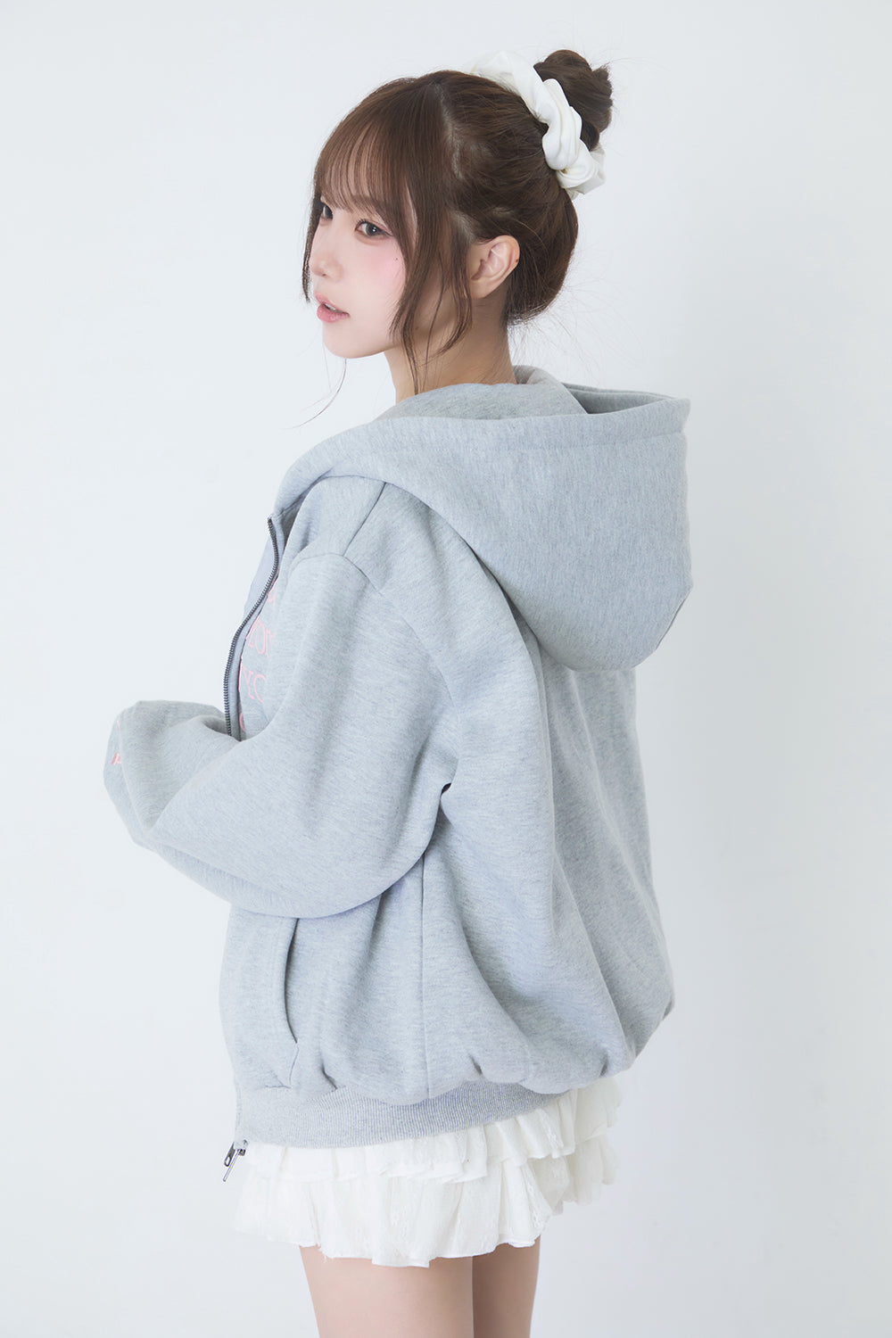BUBBLE LOGO ZIP HOODIE LIGHT GRAY