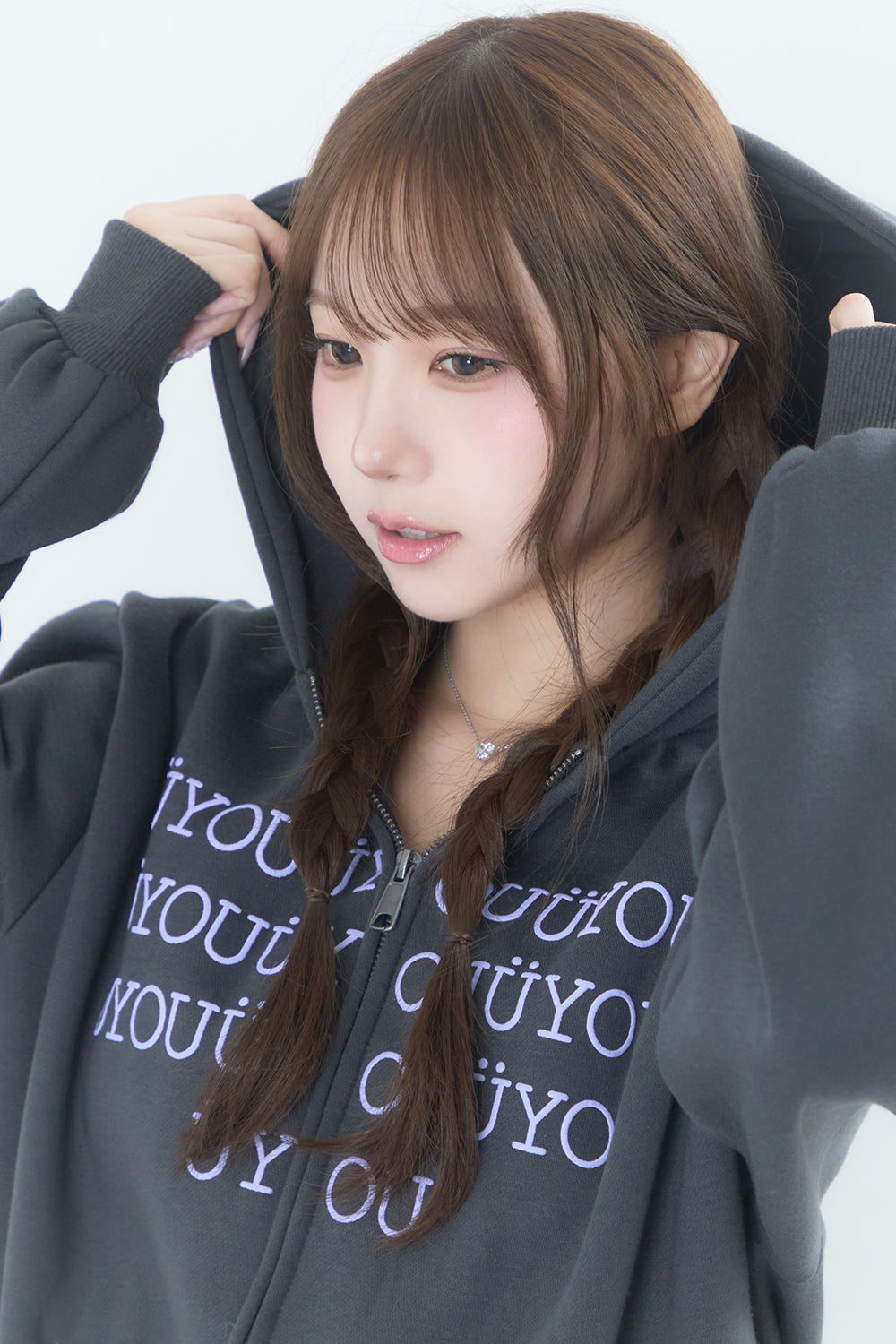 BUBBLE LOGO ZIP HOODIE CHARCOAL GRAY
