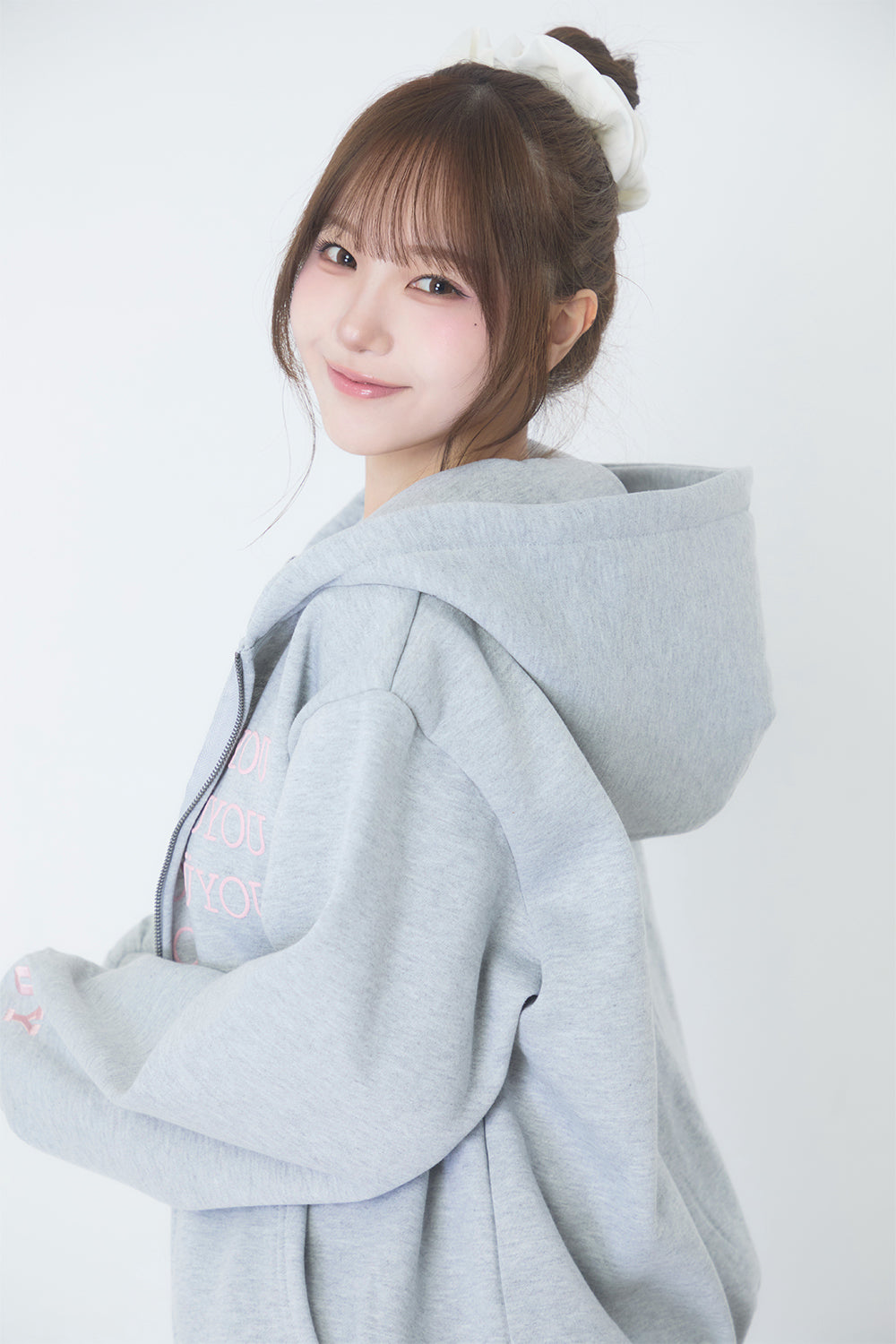 BUBBLE LOGO ZIP HOODIE LIGHT GRAY