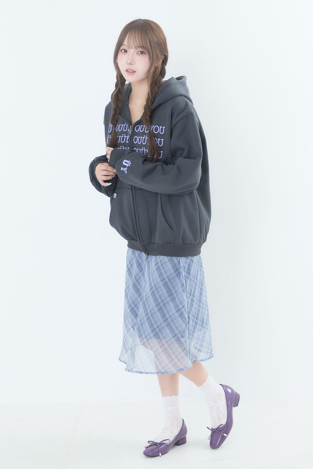 BUBBLE LOGO ZIP HOODIE CHARCOAL GRAY