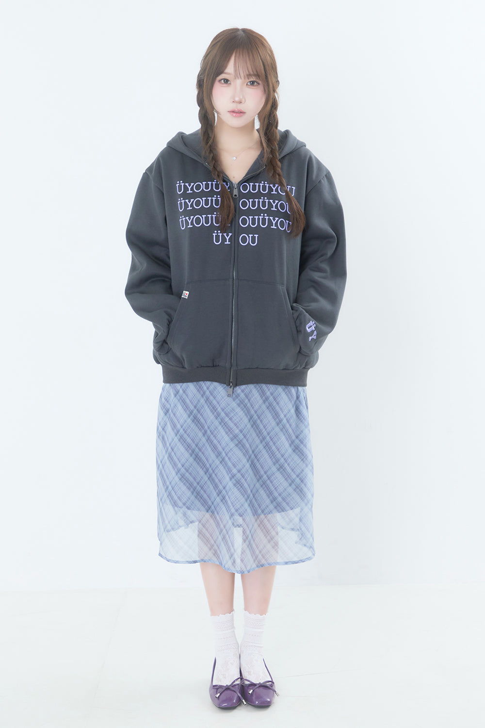 BUBBLE LOGO ZIP HOODIE CHARCOAL GRAY