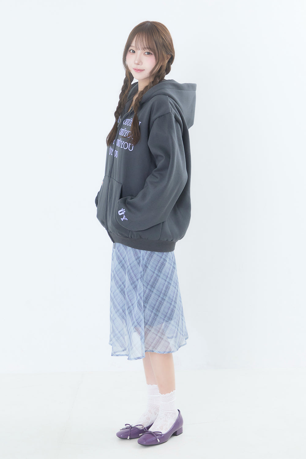 BUBBLE LOGO ZIP HOODIE CHARCOAL GRAY