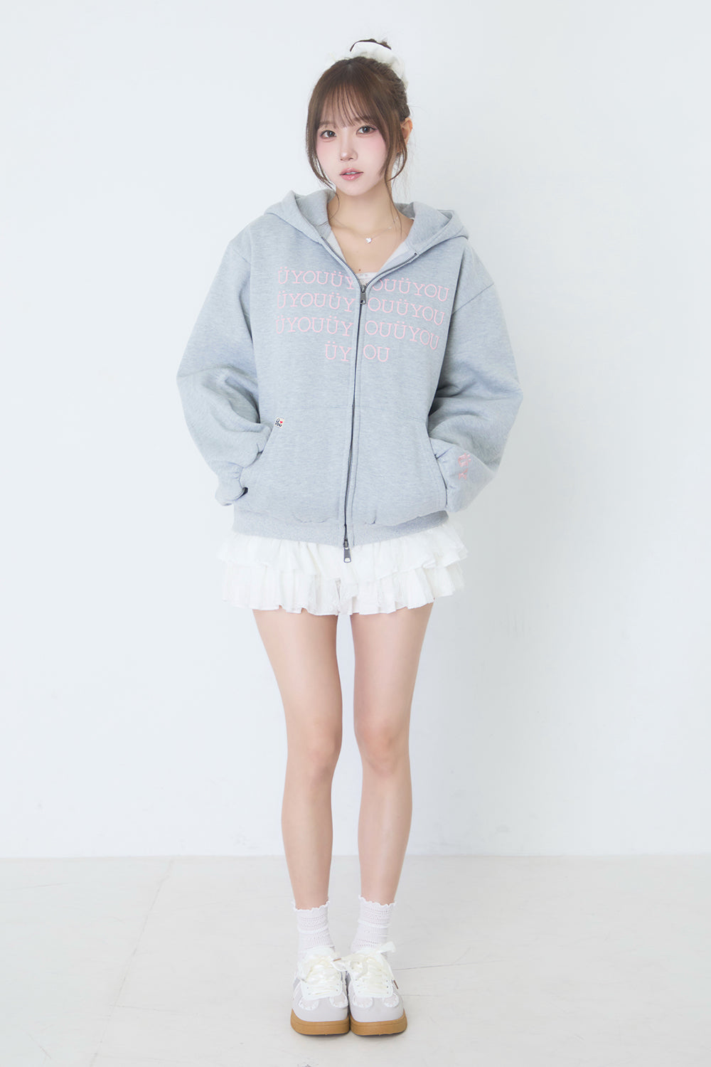 BUBBLE LOGO ZIP HOODIE LIGHT GRAY