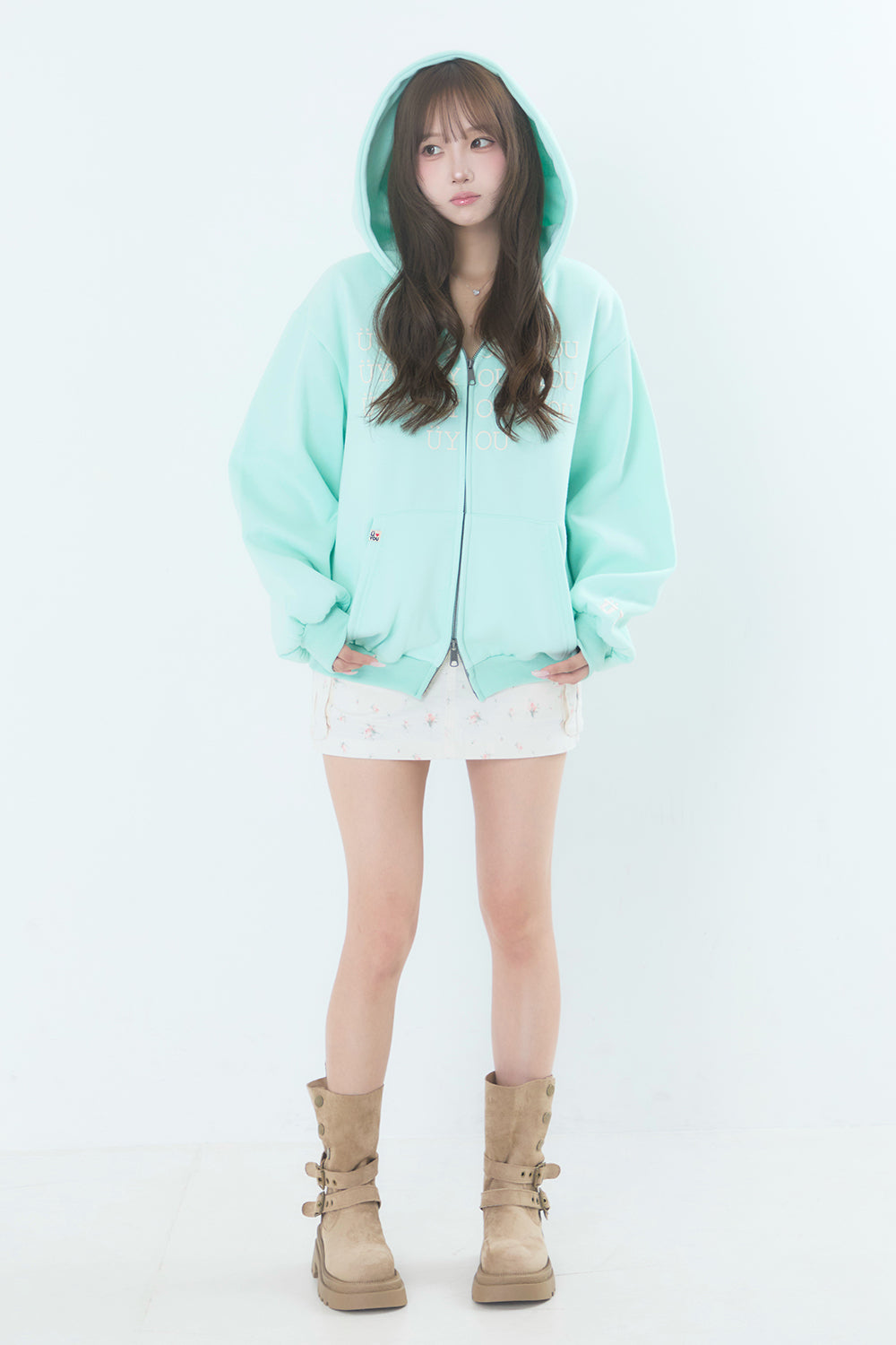BUBBLE LOGO ZIP HOODIE MINT